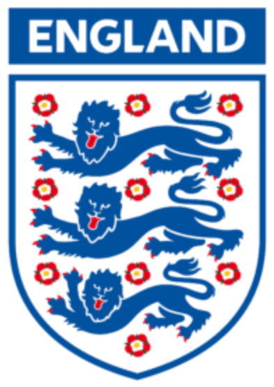 England national team logo with three lions and flowers on a shield